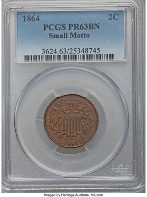 image for: 1864 2C Small Motto, FS-401, PR63 Brown PCGS....