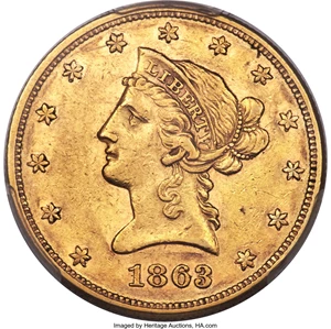 image for: 1863 $10 XF45 PCGS....