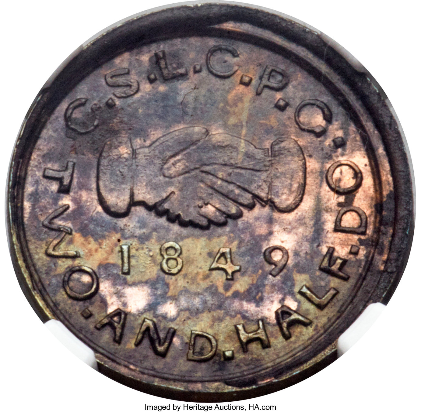 image for: 1849 $2 1/2 Mormon Quarter Eagle, Uniface Copper Restrike, Plain Edge, K-1a, Low R.7, MS62 Brown NGC....