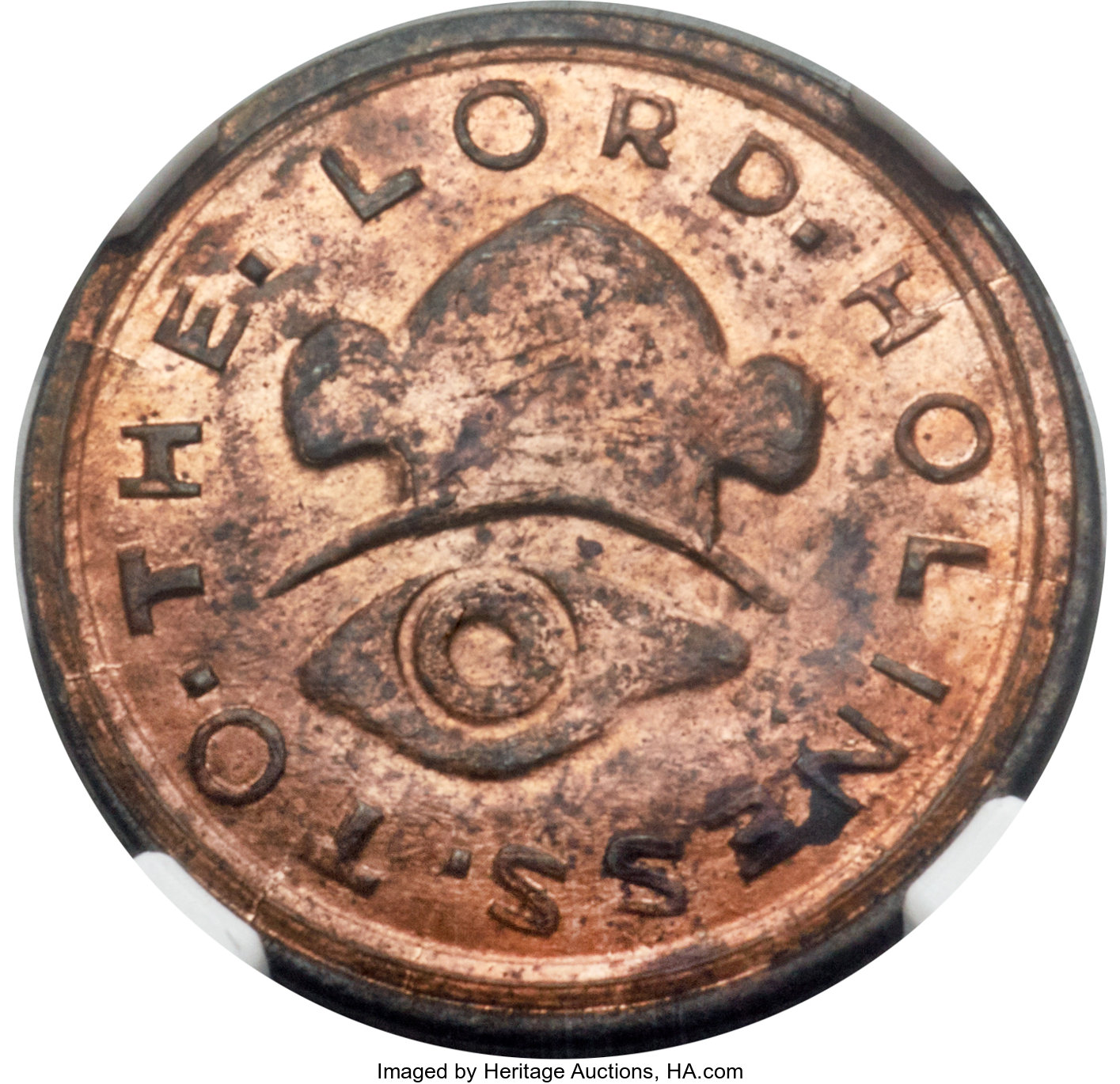 image for: 1849 $2 1/2 Mormon Quarter Eagle, Uniface Copper Restrike, Plain Edge, K-2a, R.7, MS63 Red and Brown NGC....