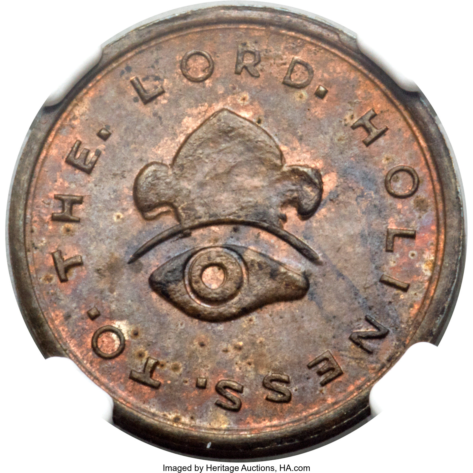 image for: 1849 $5 Mormon Five Dollar, Uniface Copper Restrike, Plain Edge, K-3a, R.8, MS63 Brown NGC....