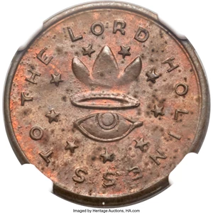 image for: 1850 $5 Mormon Five Dollar, Uniface Copper Restrike, Plain Edge, K-7a, High R.7, MS63 Brown NGC....