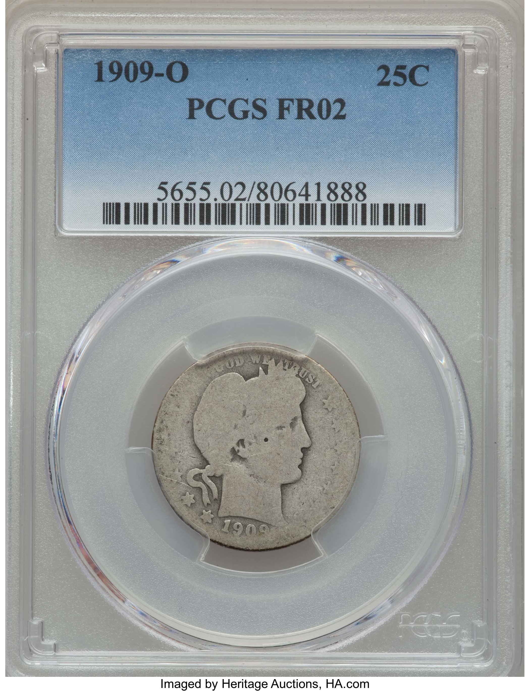 1909-O 25C Fair 2 PCGS. PCGS Population: (3/445). NGC Census: (1/85). Mintage 712,000. ...