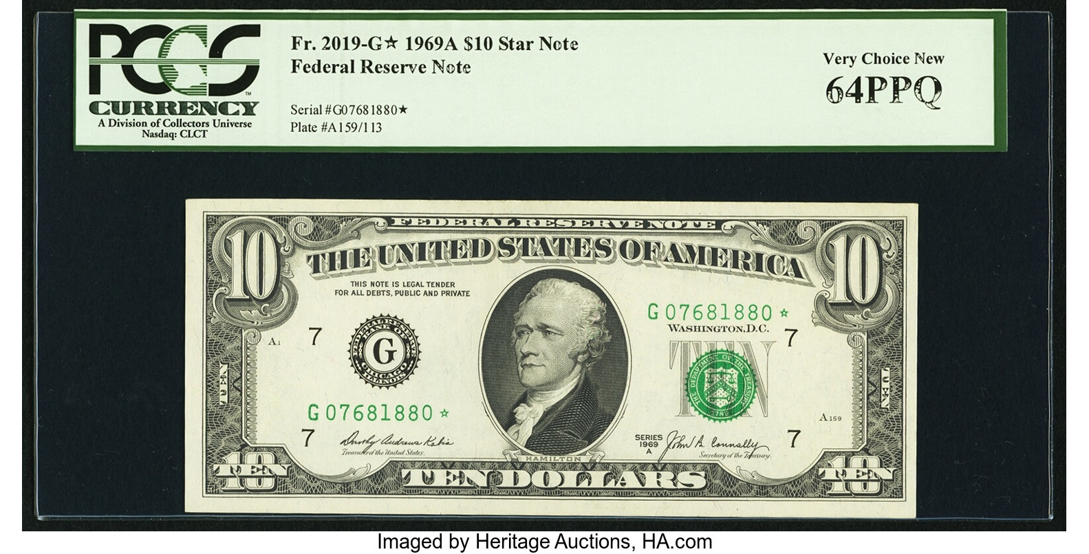 image for: Fr. 2019-G* $10 1969A Federal Reserve Star Note. PCGS Very Choice New 64PPQ....
