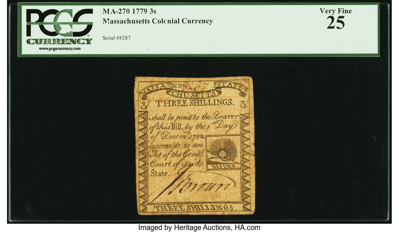 image for: Massachusetts 1779 3s PCGS Very Fine 25....