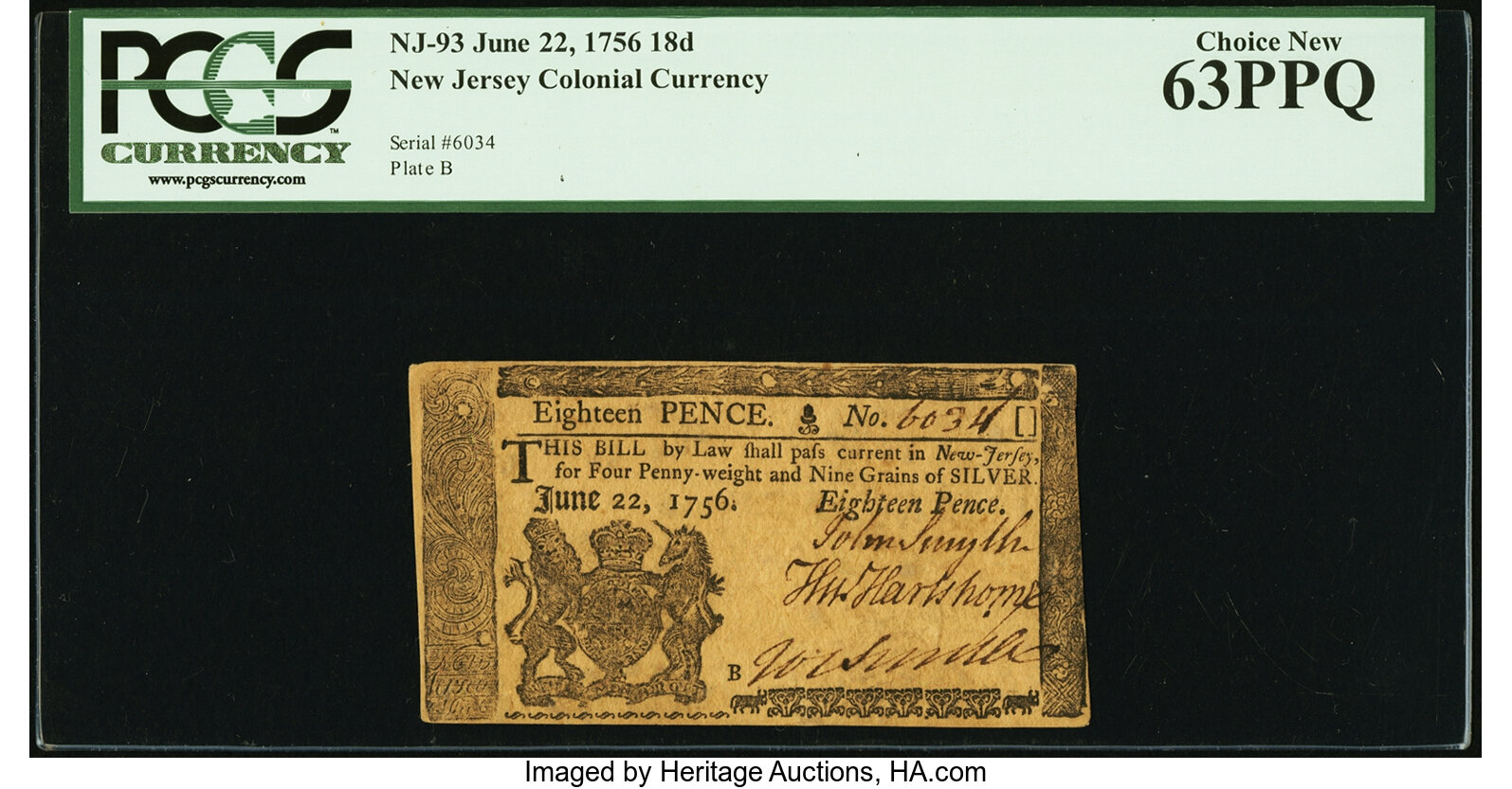 image for: New Jersey June 22, 1756 18d PCGS Choice New 63PPQ....