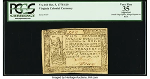image for: Virginia October 5, 1778 $10 PCGS Apparent Very Fine 35....