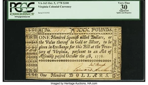 image for: Virginia October 5, 1778 $100 PCGS Apparent Very Fine 30....