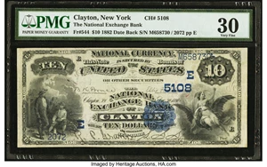 image for: Clayton, NY - $10 1882 Date Back Fr. 544 The National Exchange Bank Ch. # (E)5108...