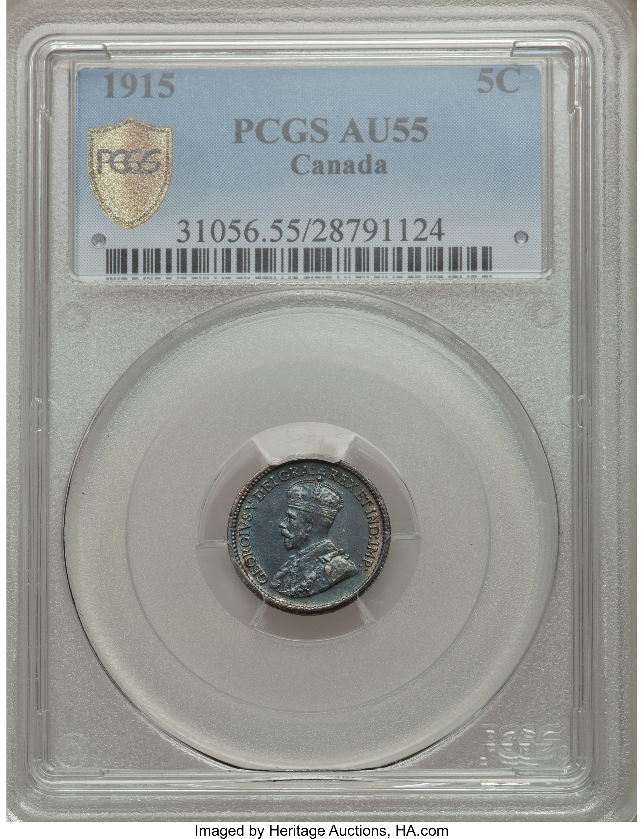 image for: George V 5 Cents 1915 AU55 PCGS