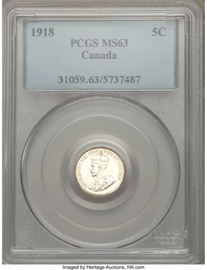 image for: George V 5 Cents 1918 MS63 PCGS