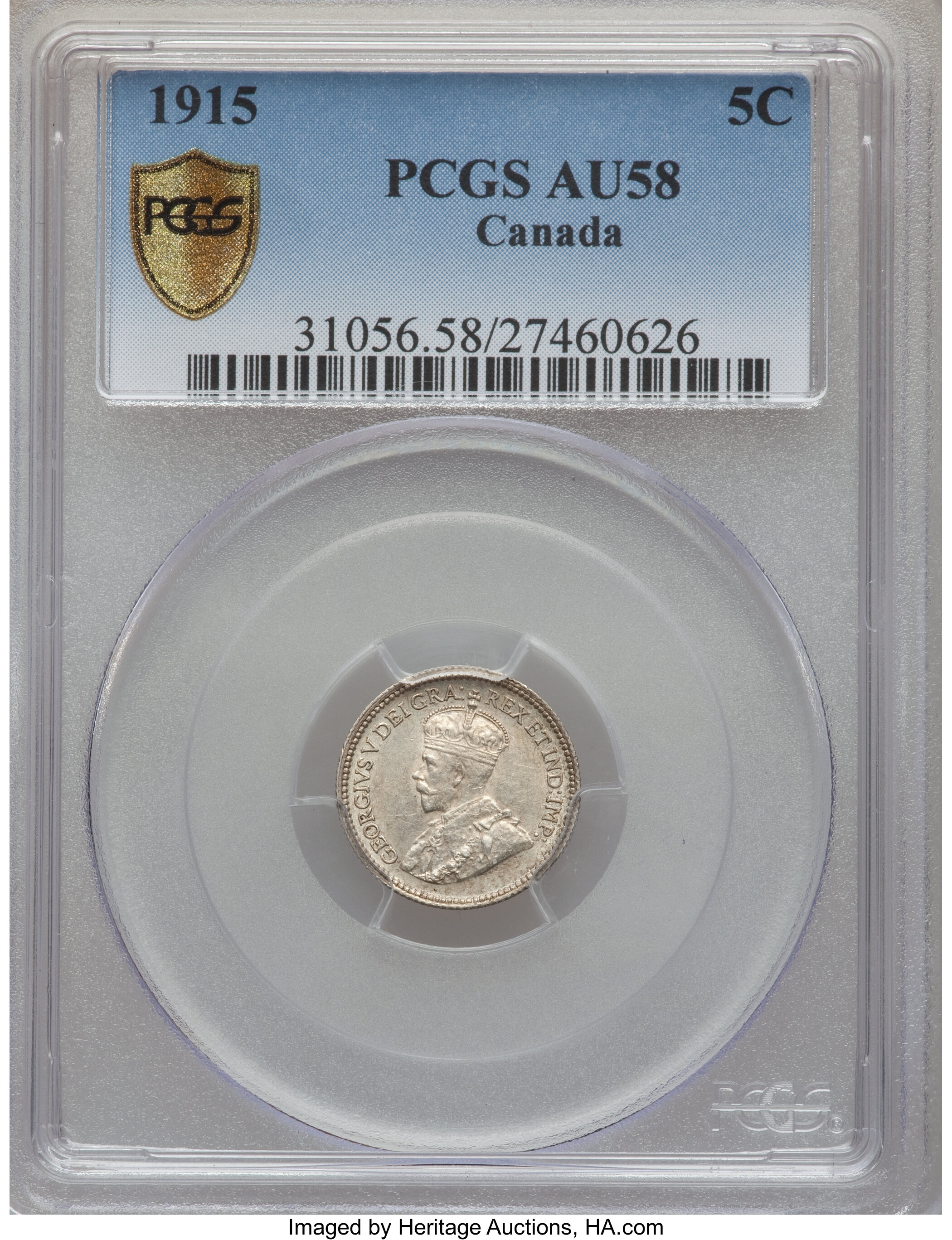 image for: George V 5 Cents 1915 AU58 PCGS