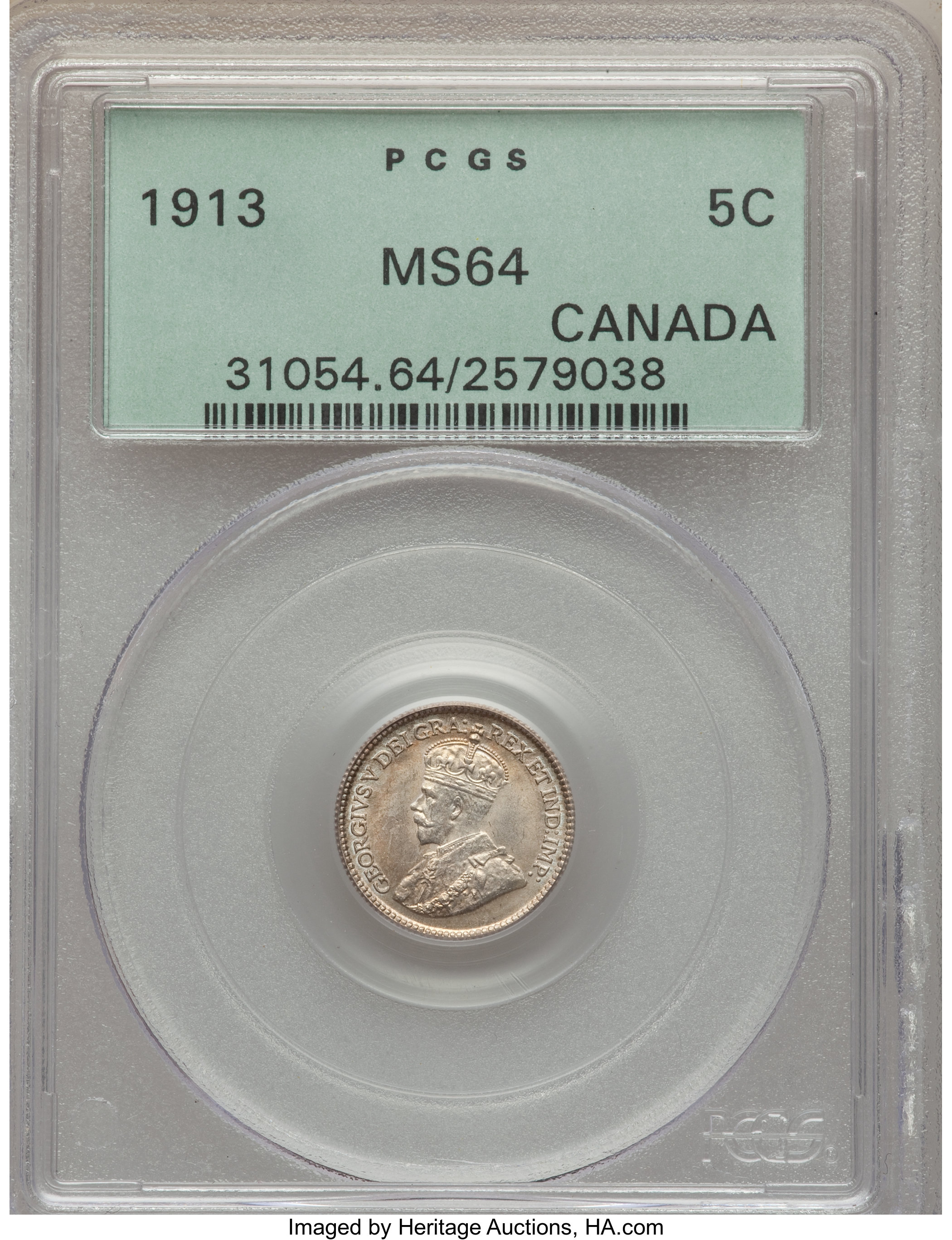image for: George V 5 Cents 1913 MS64 PCGS