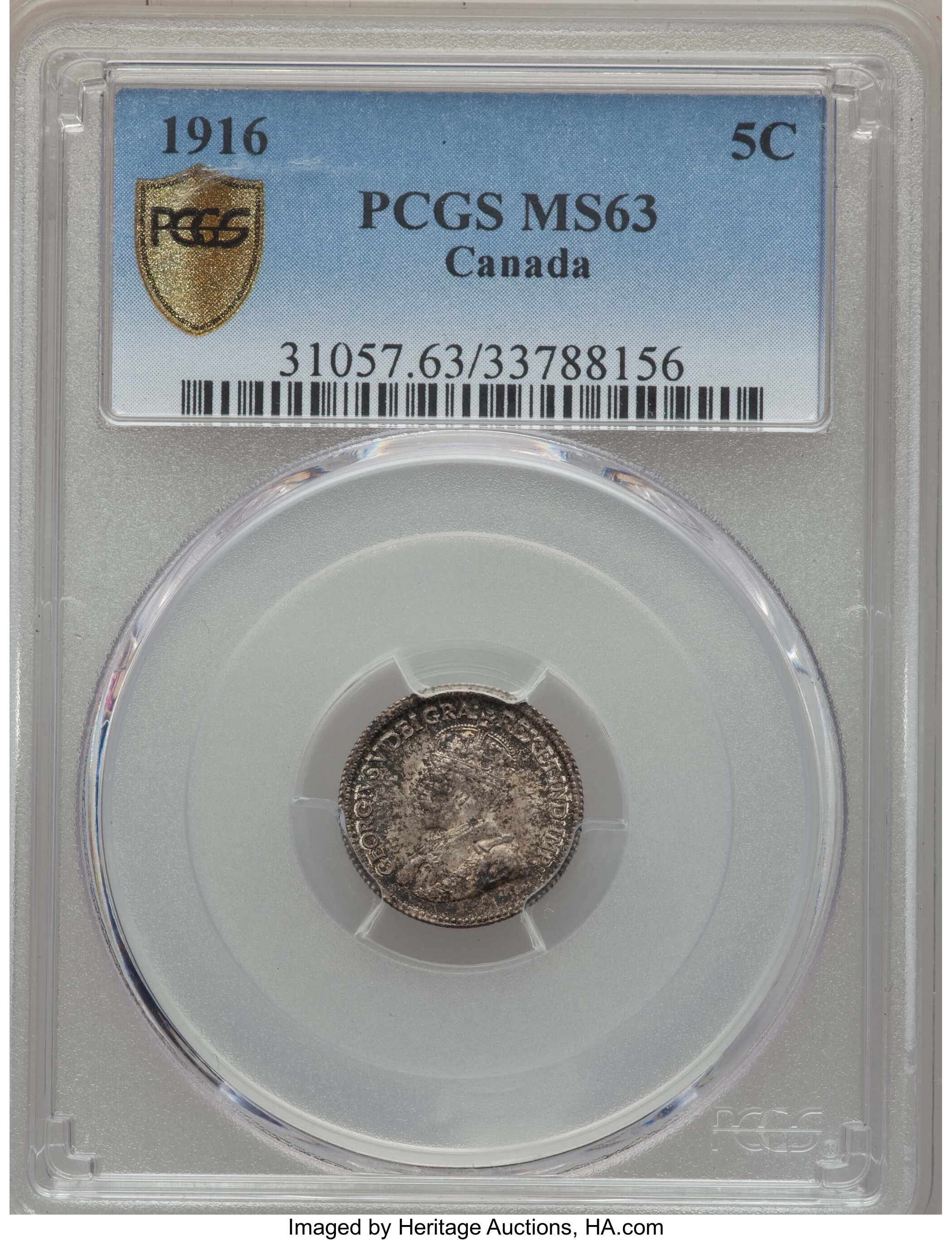 image for: George V 5 Cents 1916 MS63 PCGS