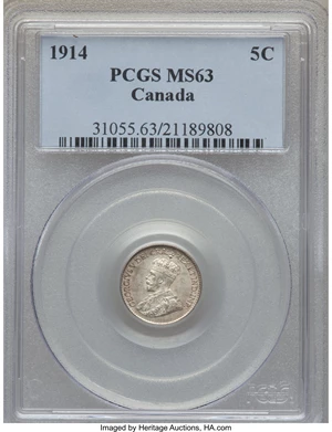 image for: George V 5 Cents 1914 MS63 PCGS