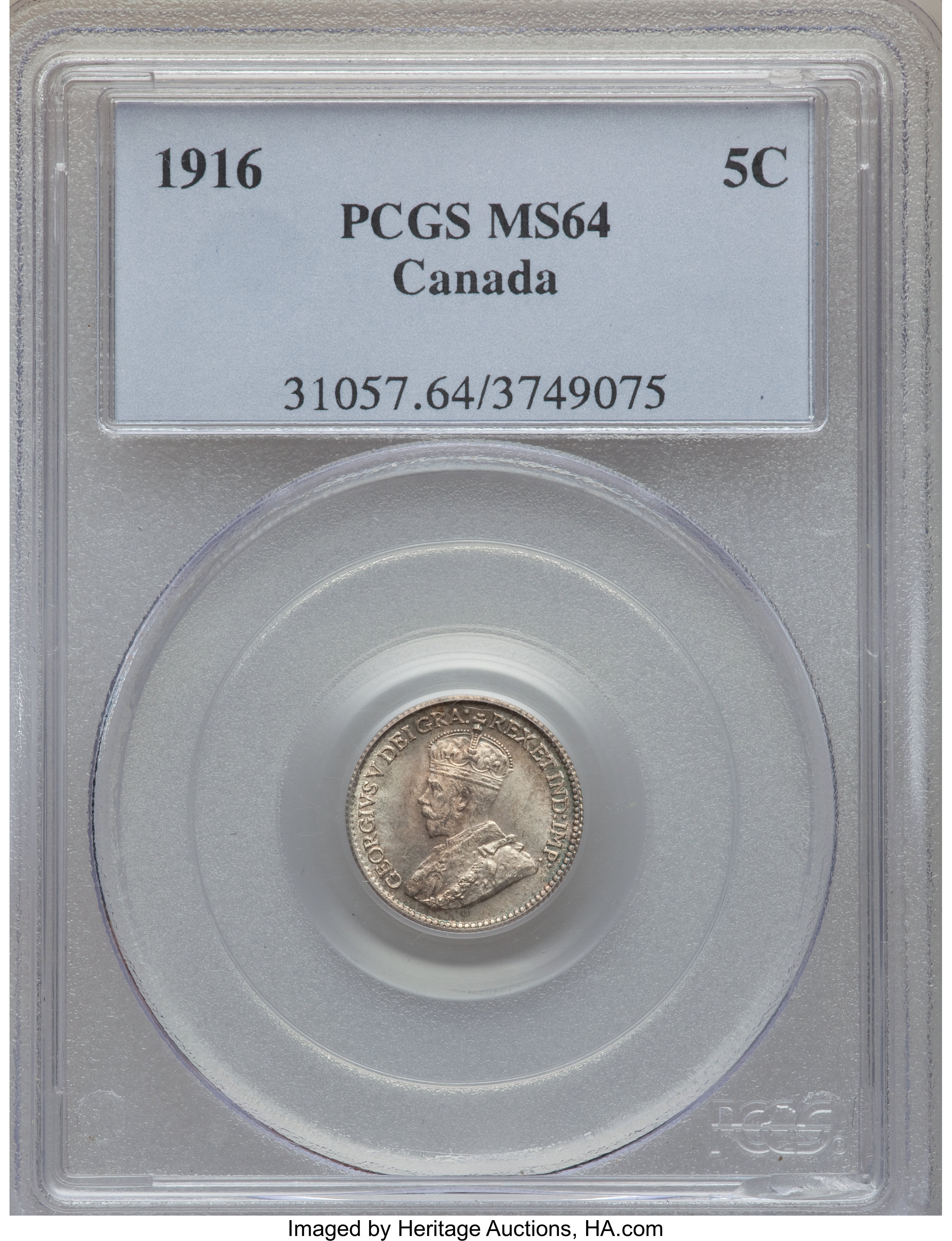image for: George V 5 Cents 1916 MS64 PCGS