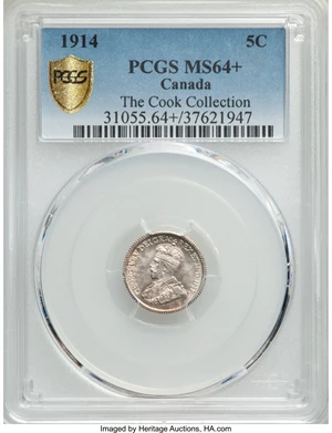 image for: George V 5 Cents 1914 MS64+ PCGS