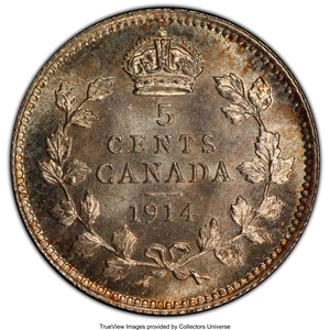 image for: George V 5 Cents 1914 MS64+ PCGS