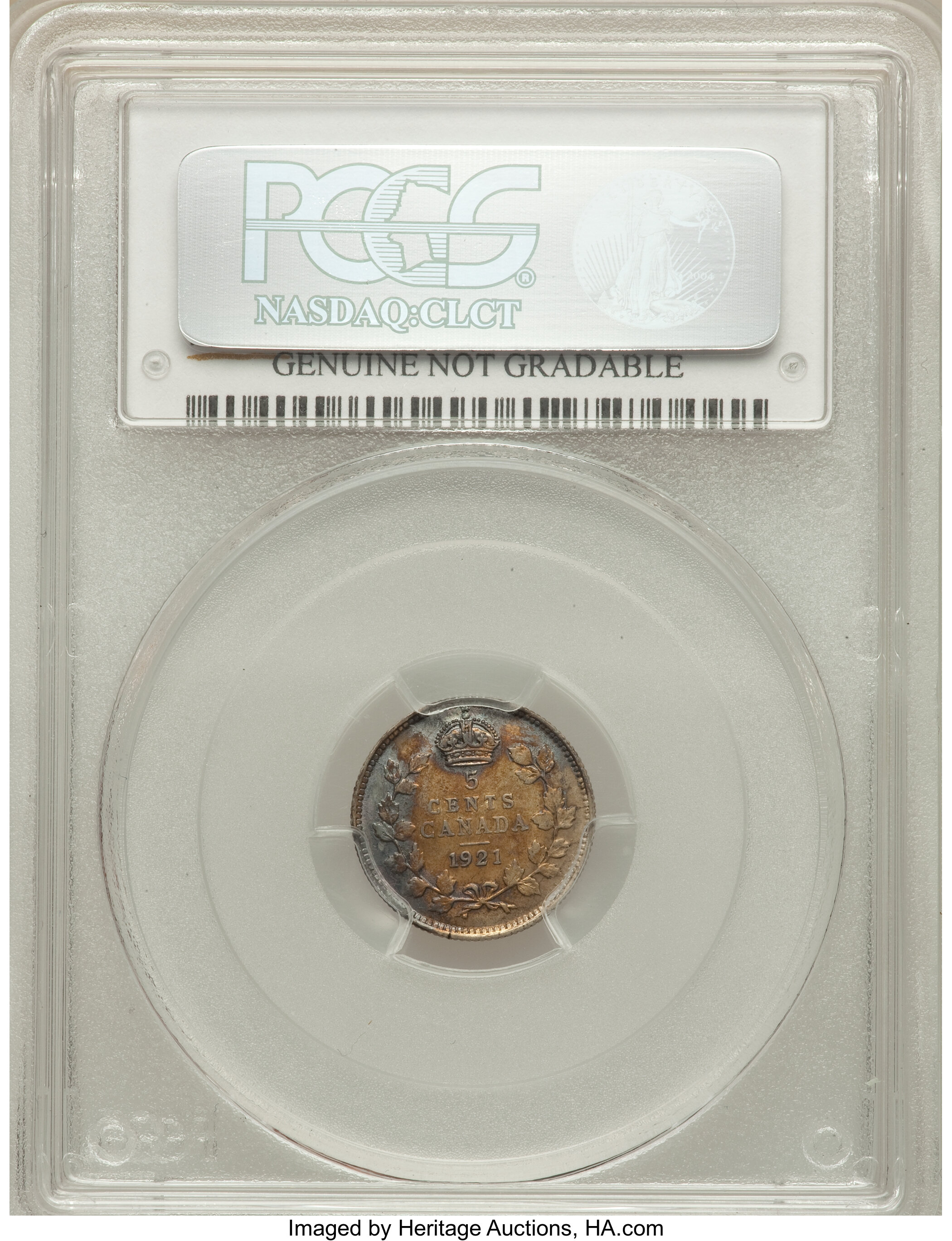 image for: George V 5 Cents 1921 AU Details (Environmental Damage) PCGS