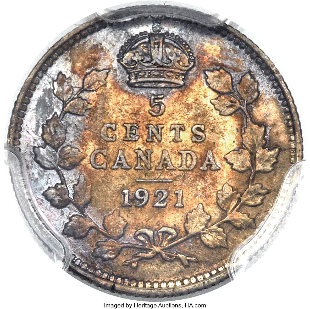 image for: George V 5 Cents 1921 AU Details (Environmental Damage) PCGS