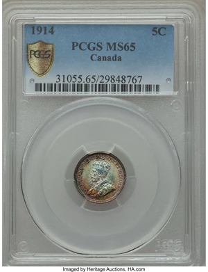 image for: George V 5 Cents 1914 MS65 PCGS