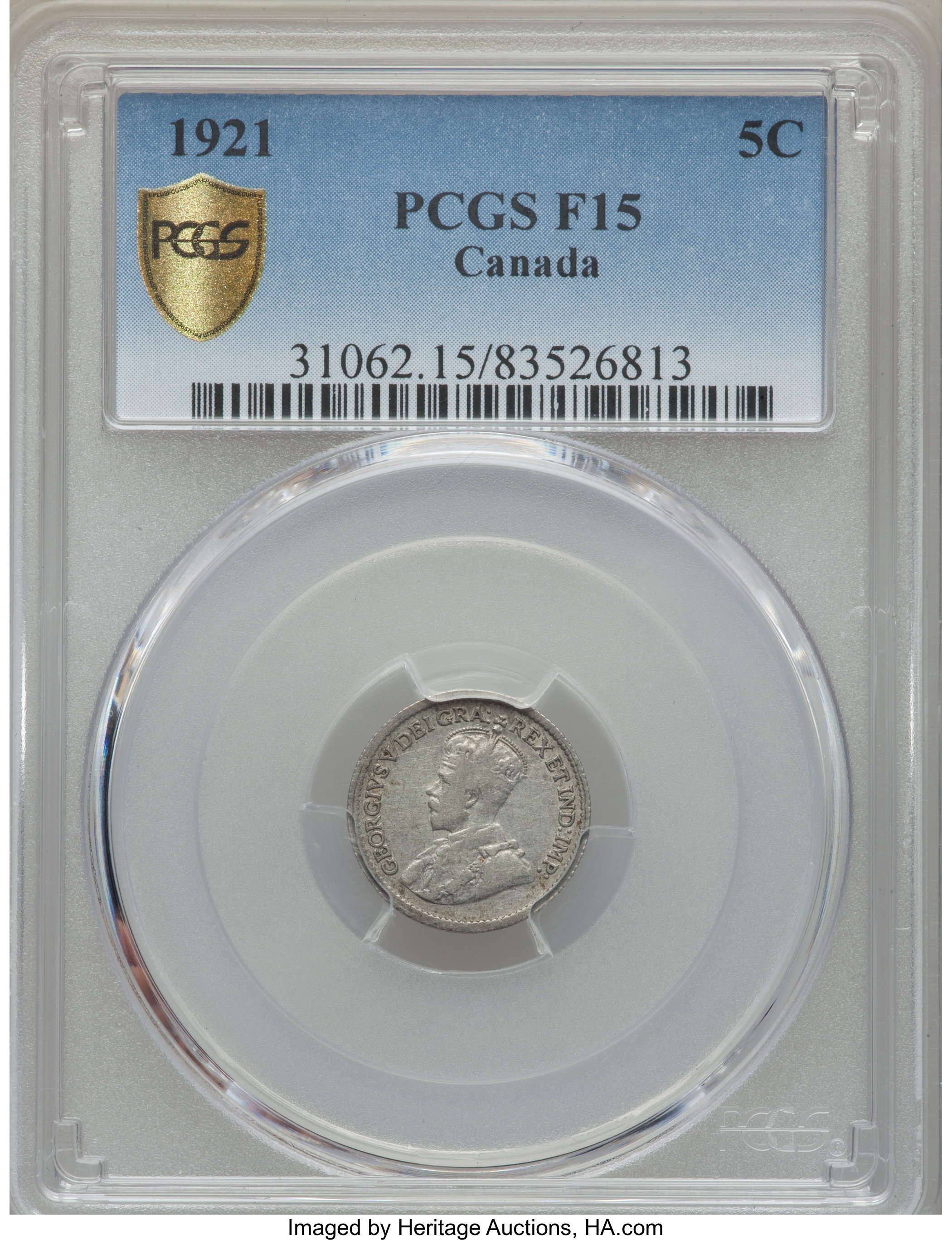 image for: George V 5 Cents 1921 F15 PCGS