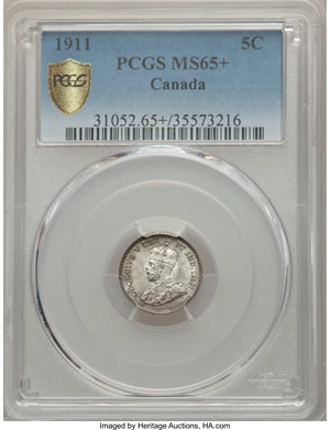 image for: George V 5 Cents 1911 MS65+ PCGS