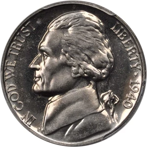 image for: 1940 Jefferson Nickel. Reverse of 1940. Proof-65 Cameo (PCGS). Secure Holder.