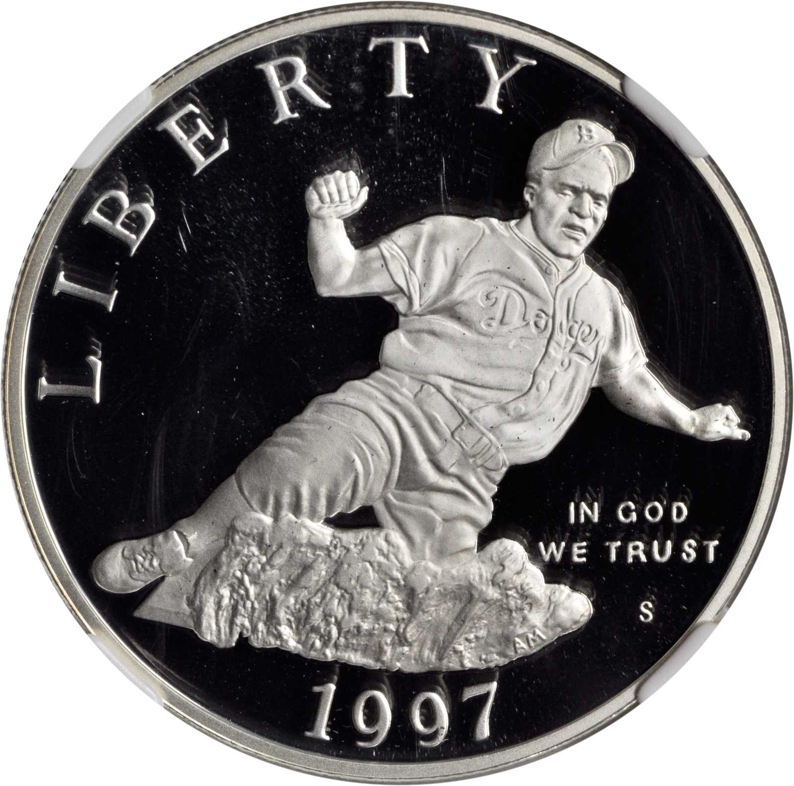 1997-S Jackie Robinson Silver Dollar. Proof-70 Ultra Cameo (NGC).