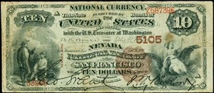 image for: San Francisco, California. $10 Brown Back 1882. Fr. 489. The Nevada NB. Charter #5105. Fine.