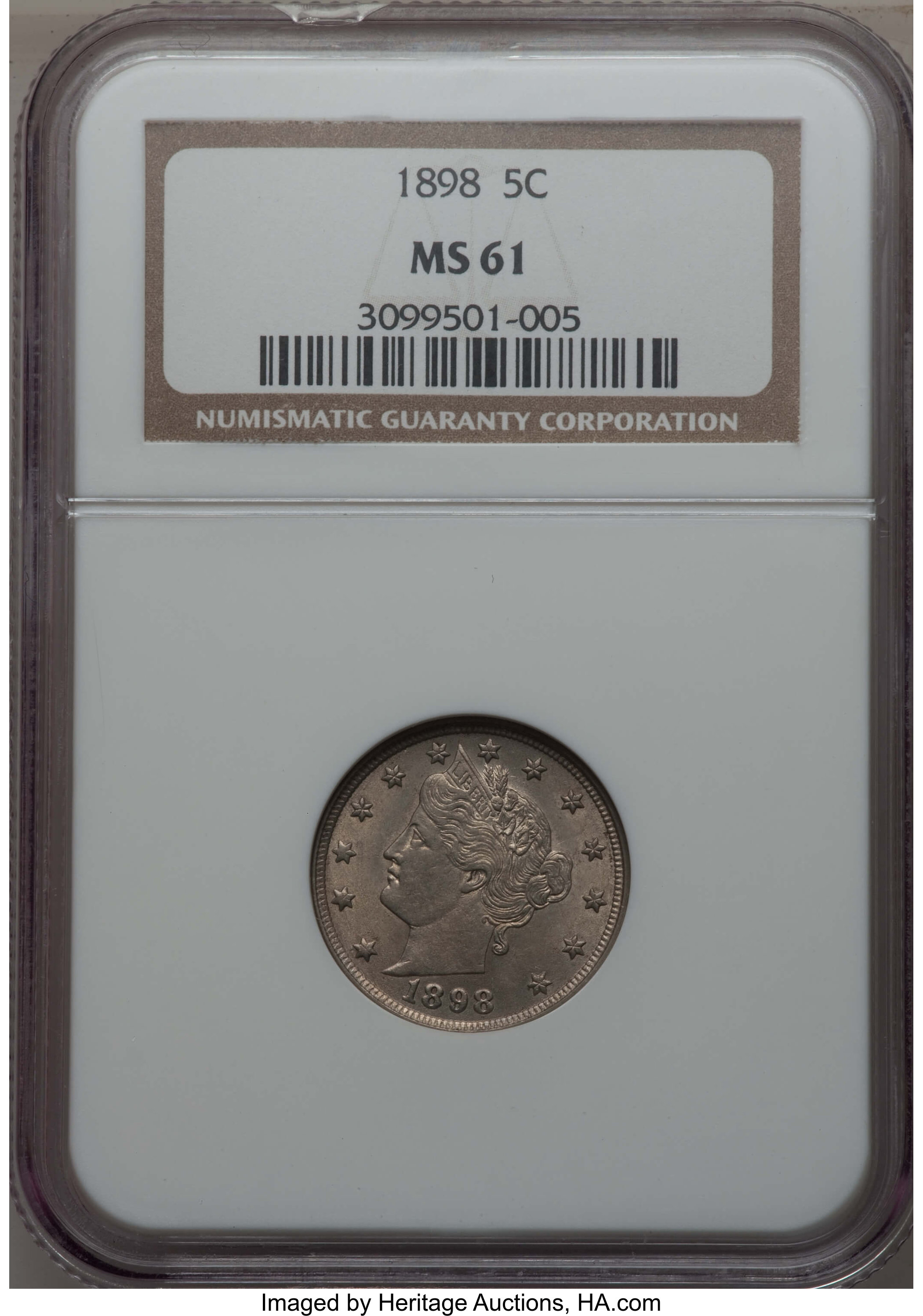 1898 5C MS61 NGC. NGC Census: (18/367). PCGS Population (8/523). Mintage: 12,532,087. ...