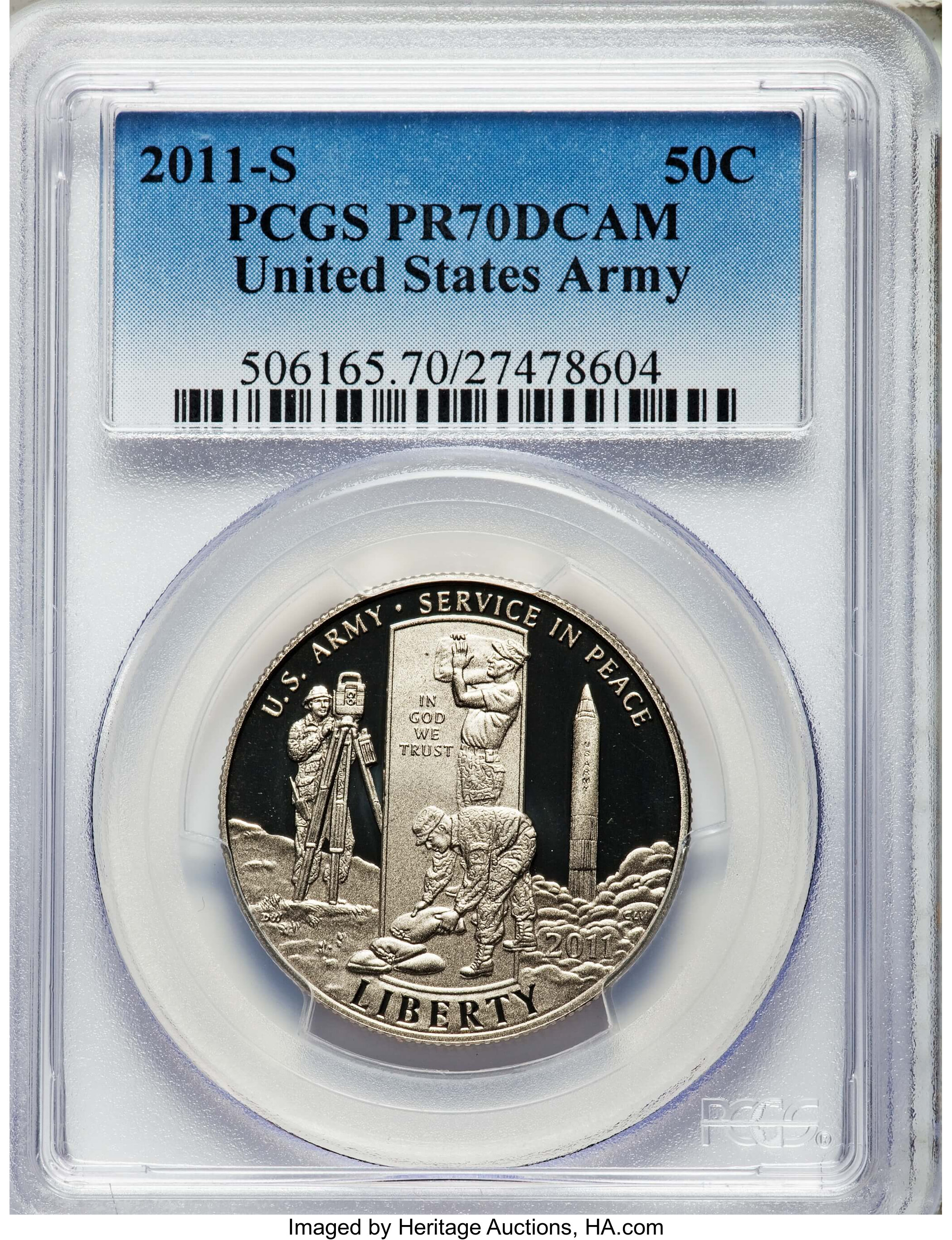 image for: 2011-S 50C U.S. Army PR70 Deep Cameo PCGS. PCGS Population (74). NGC Census: (244).  ...