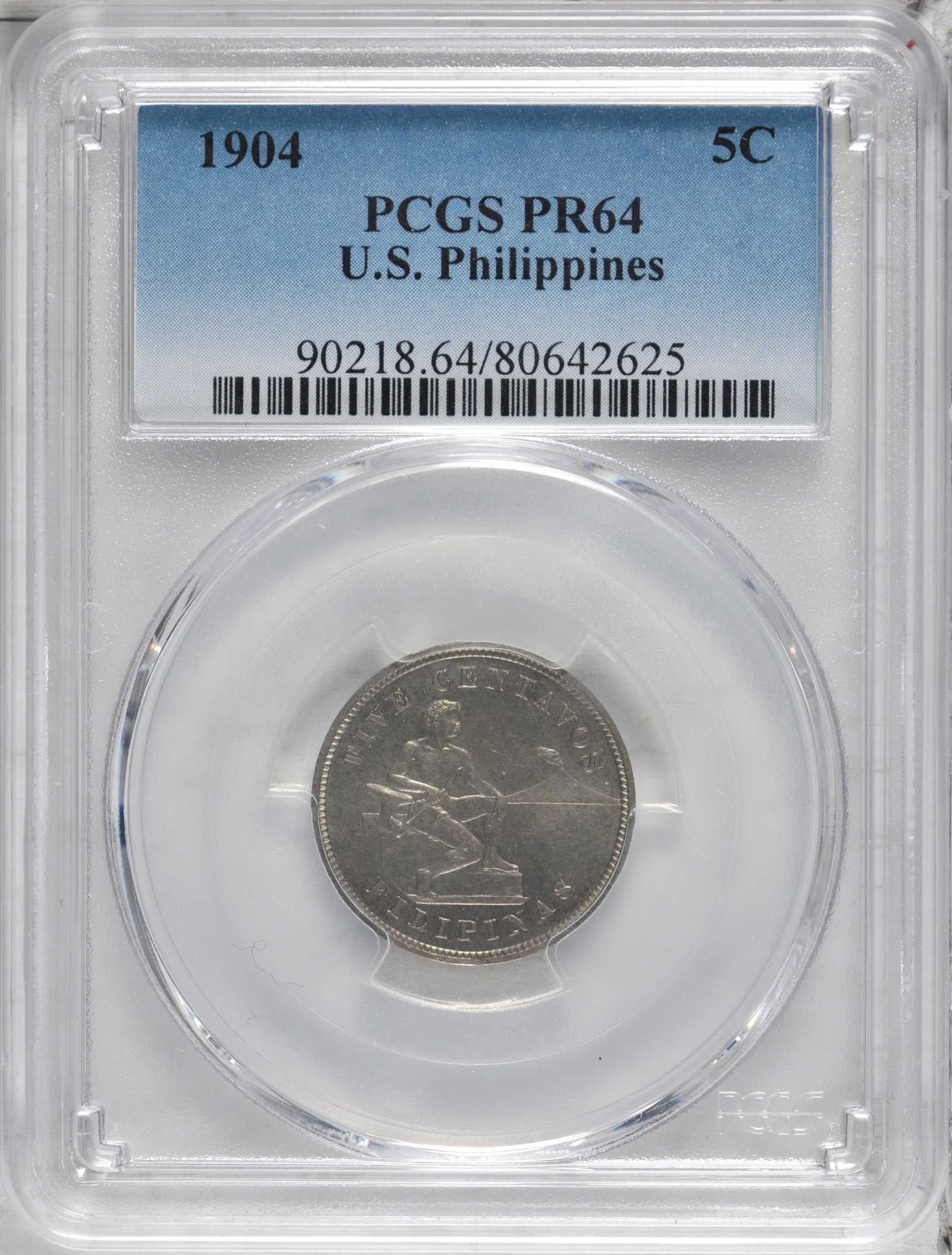image for: PHILIPPINES. 1 & 5 Cents, 1904. PCGS PROOF-62 RB to PROOF-64.