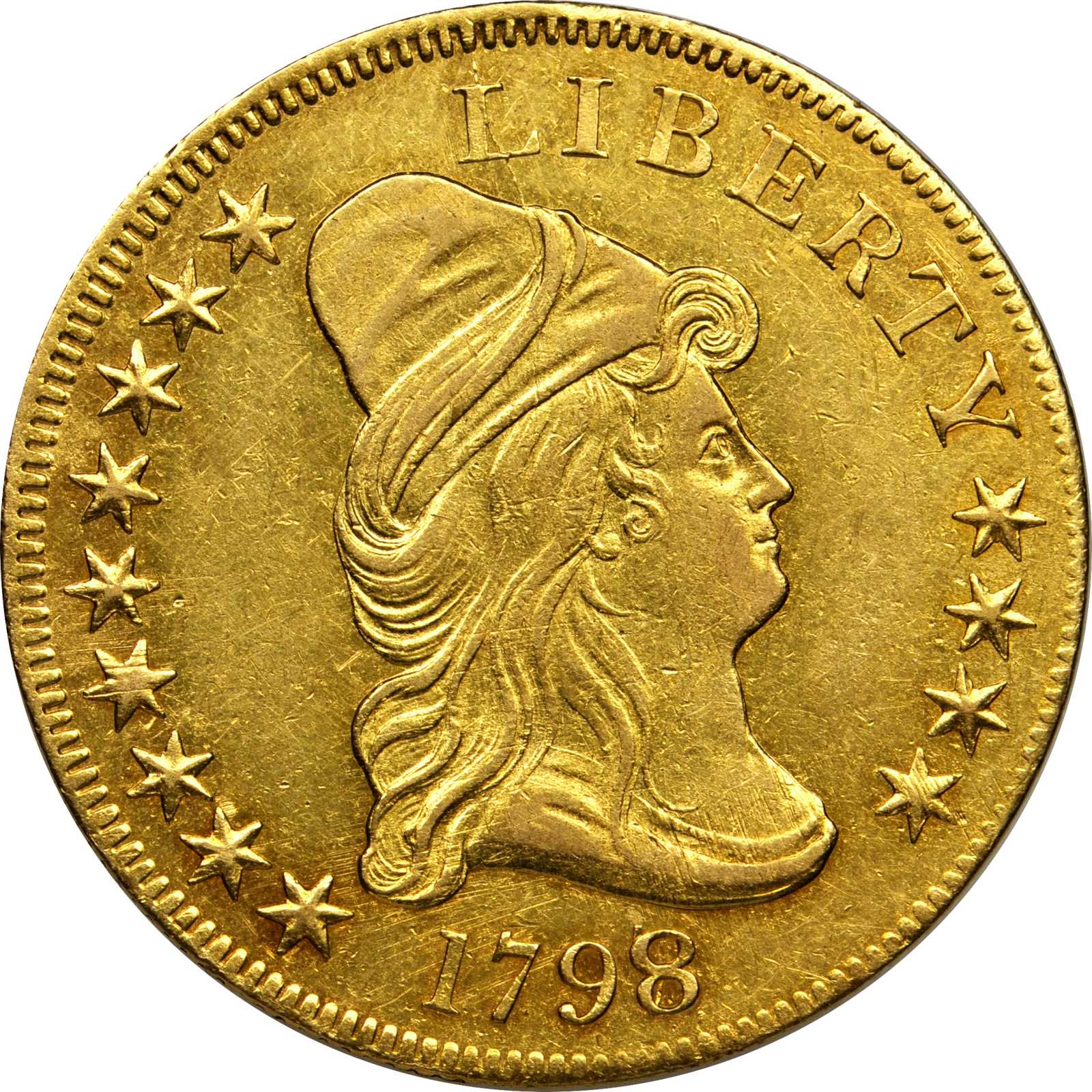 image for: 1798/7 Capped Bust Right Eagle. BD-1, Taraszka-9. Rarity-4+. Stars 9x4. AU-55 (PCGS). Secure Holder.