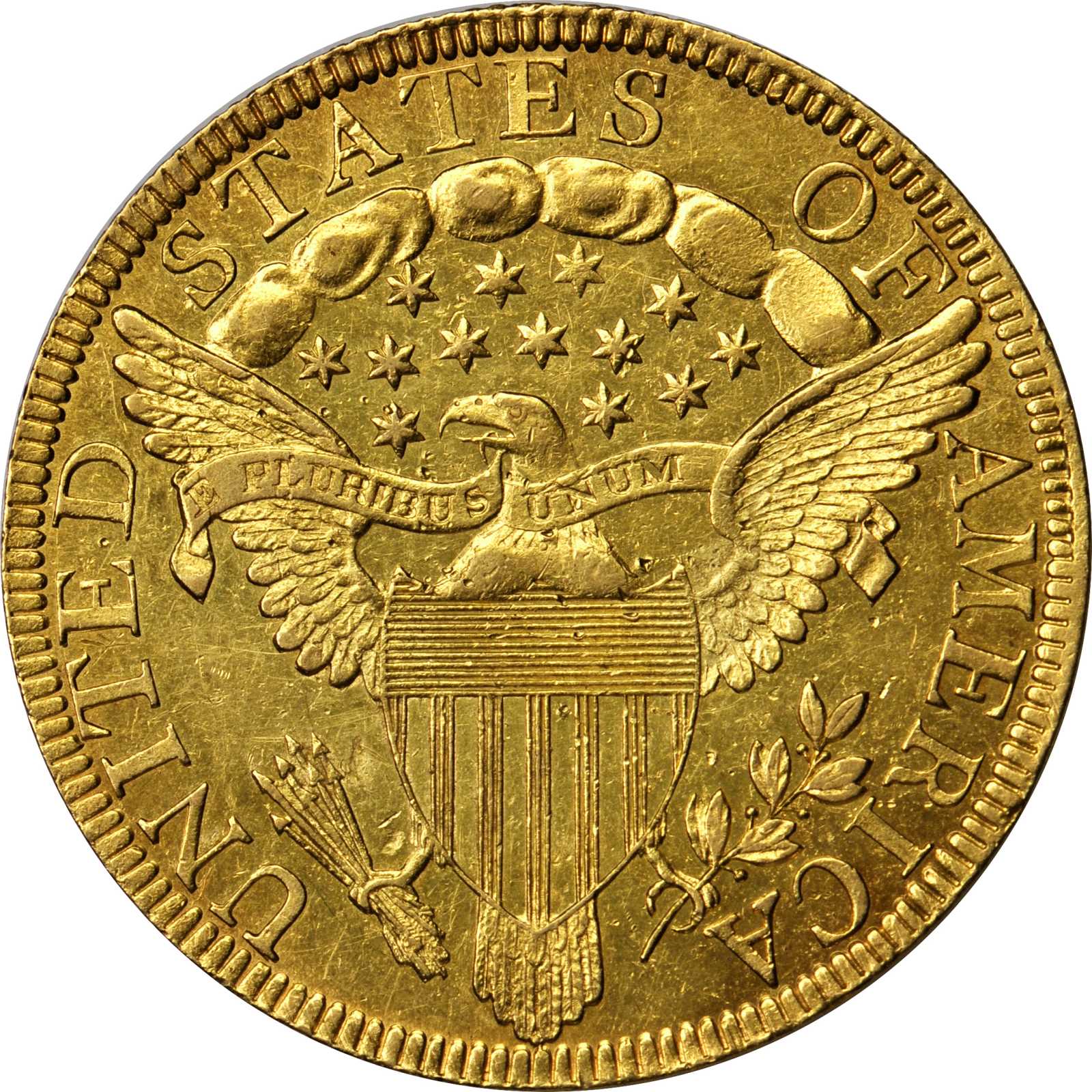 image for: 1798/7 Capped Bust Right Eagle. BD-1, Taraszka-9. Rarity-4+. Stars 9x4. AU-55 (PCGS). Secure Holder.
