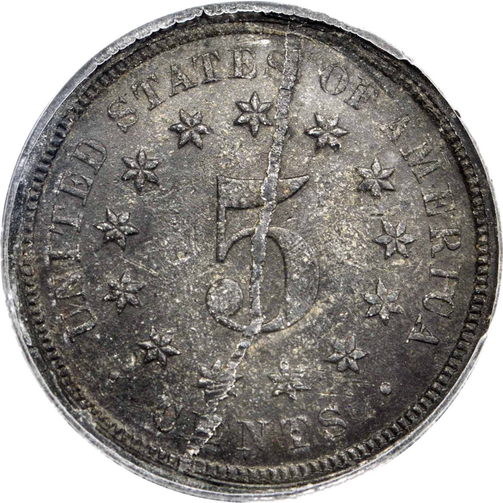 image for: 1866 Pattern Washington Five Cents. Judd-520 Restrike, Pollock-547. Rarity-8. Lead. Plain Edge. Proof-60 (PCGS). OGH.