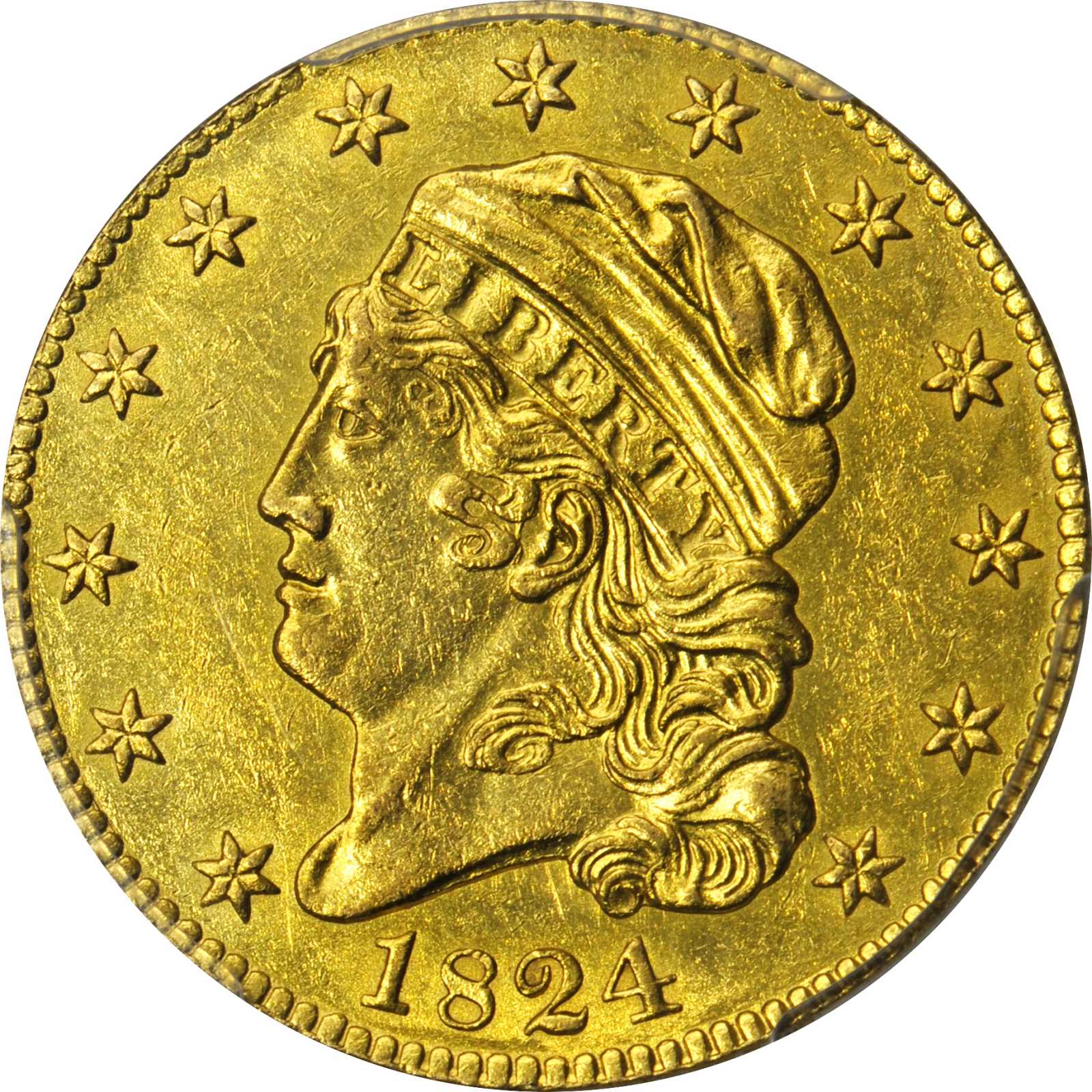 image for: 1824 Capped Head Left Half Eagle. BD-1, the only known dies. Rarity-5+. Unc Details--Cleaning (PCGS).