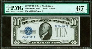 image for: Fr. 1700. 1933 $10 Silver Certificate. PMG Superb Gem Uncirculated 67 EPQ.