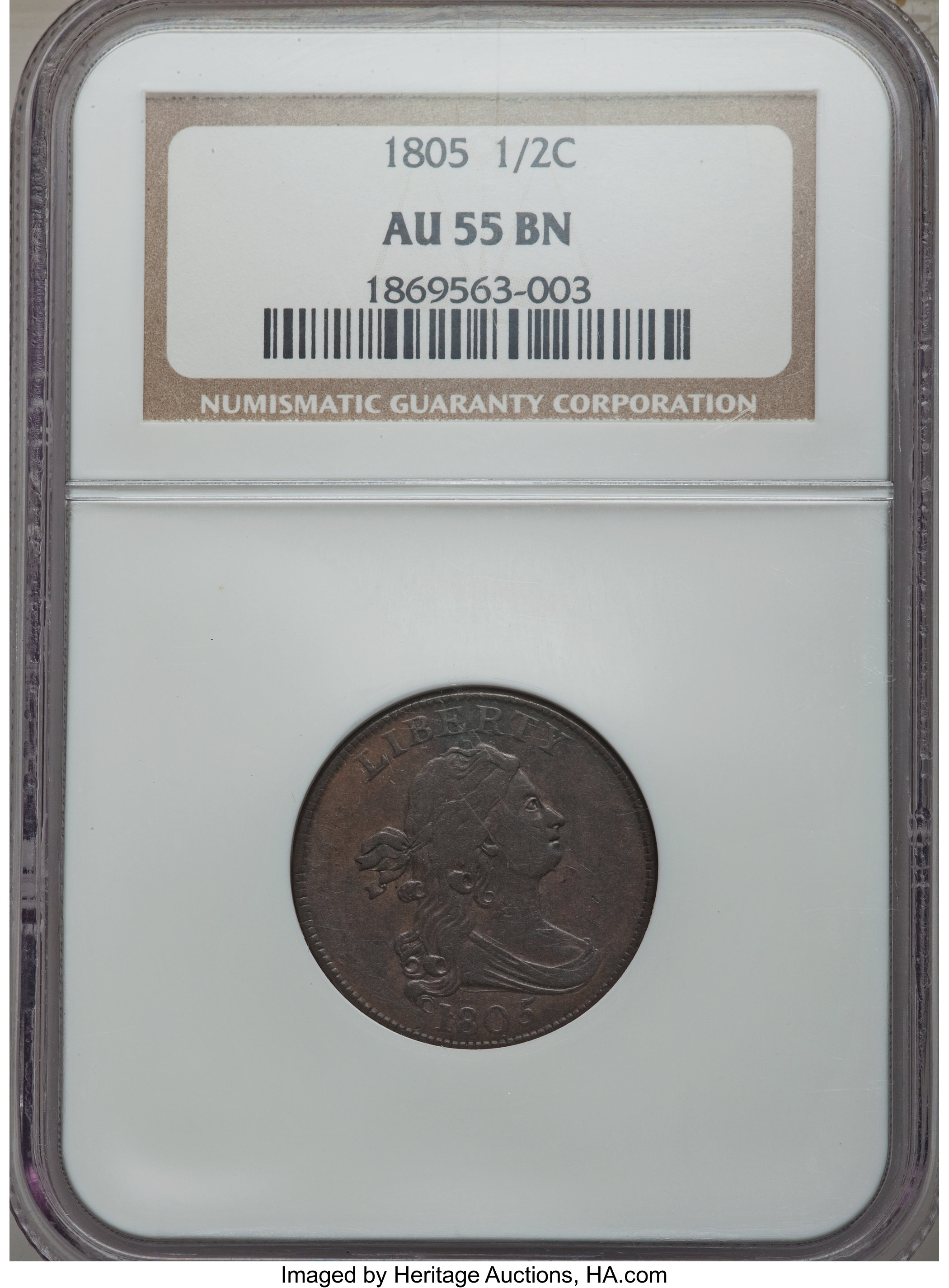 1805 1/2 C Large 5, Stems, C-4, B-4, R.2, AU55 NGC. ...
