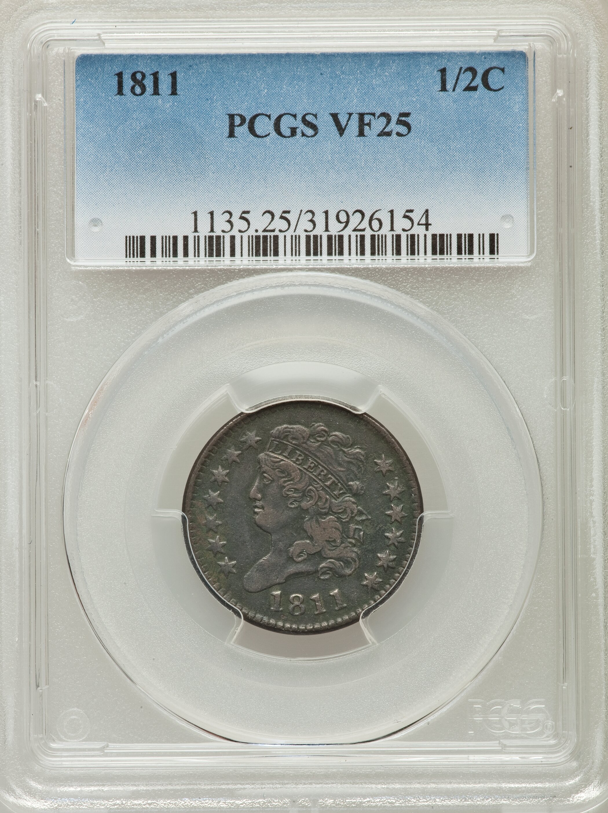 1811 1/2 C Close Date, C-2, B-2, Low R.3, VF25 PCGS. ...