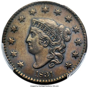 image for: 1831 1C Medium Letters, N-3, R.1, MS64 Brown PCGS. CAC....