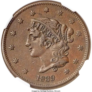 image for: 1839 1C Booby Head, N-15, Low R.6, XF45 NGC....
