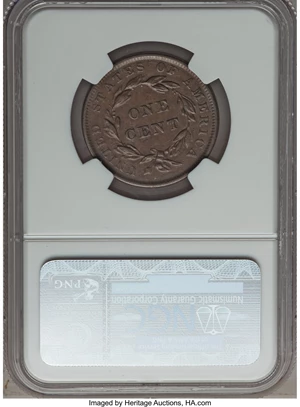 image for: 1839 1C Booby Head, N-15, Low R.6, XF45 NGC....