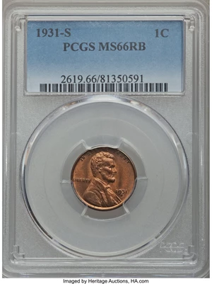 image for: 1931-S 1C MS66 Red and Brown PCGS....