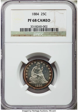 image for: 1884 25C PR68 Cameo NGC. Briggs 2-B....