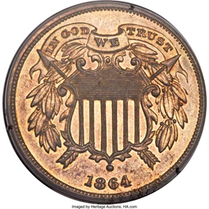 image for: 1864 2C Small Motto PR62 Red and Brown PCGS. FS-401....