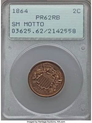 image for: 1864 2C Small Motto PR62 Red and Brown PCGS. FS-401....