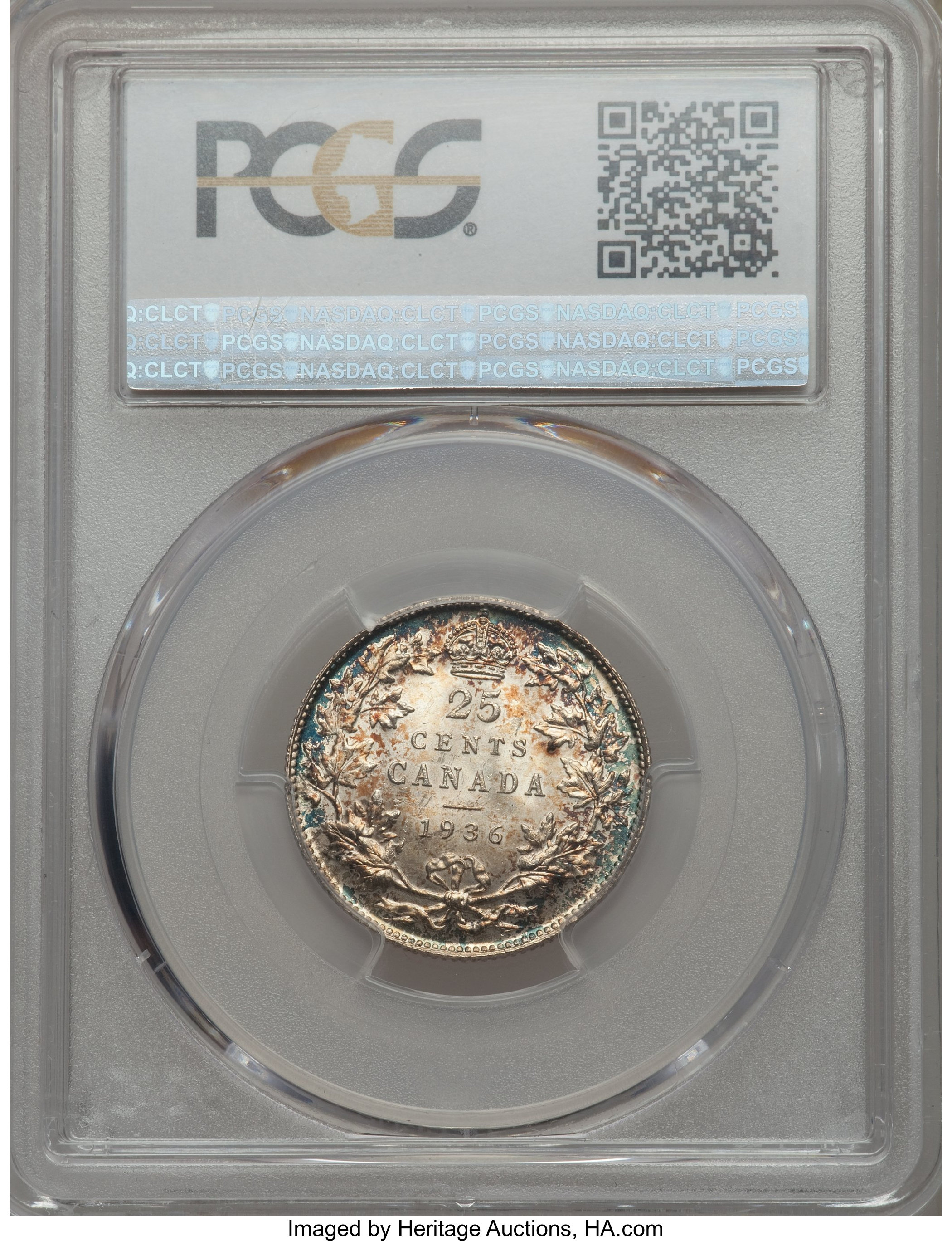 image for: George V 25 Cents 1936 MS65 PCGS