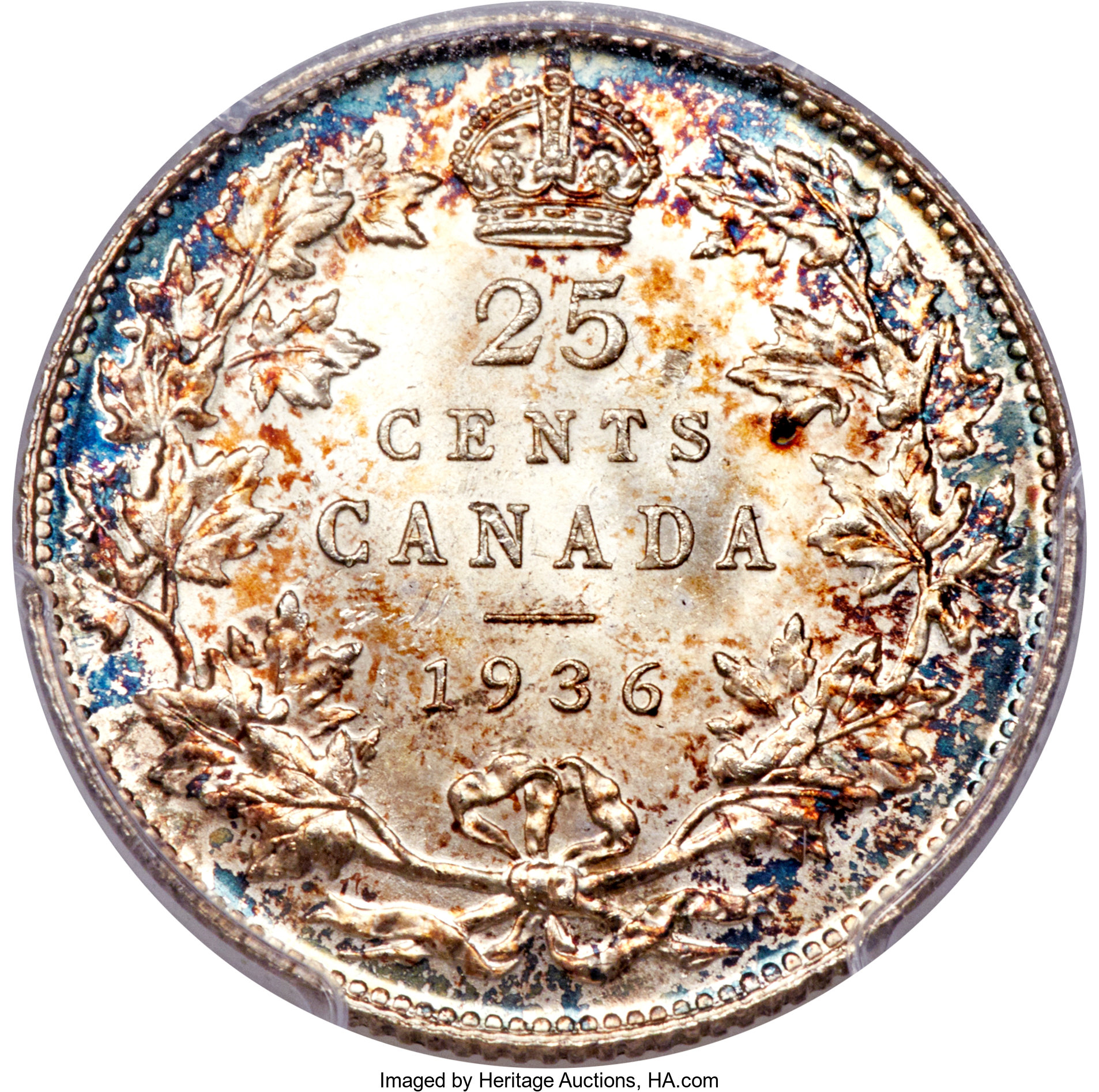 image for: George V 25 Cents 1936 MS65 PCGS