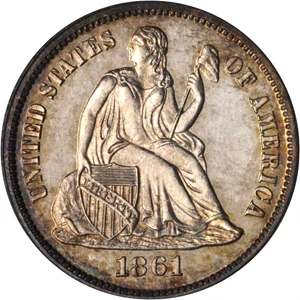 image for: 1861 Liberty Seated Dime. Proof-65 Cameo (PCGS).